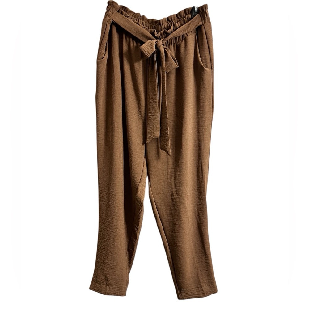 White Birch Women’s Lightweight Trousers with Bow Front Detail in Camel Color